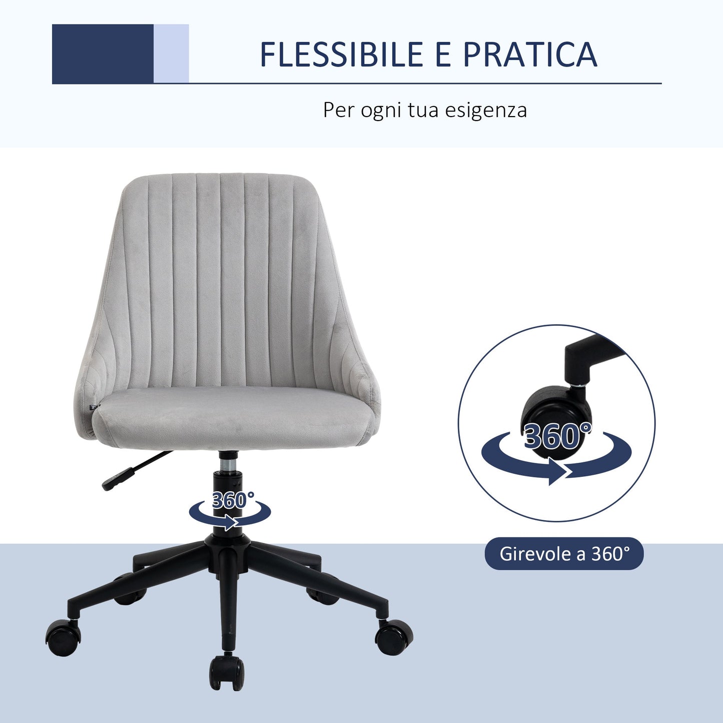 Vicetto swivel ergonomic office chair with adjustable velvet - Grey height - Borgè