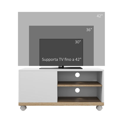 Homcom Mobile Tv 42 "Max with 2 open and door shelves and wheels, in chipboard, 80x45x39.5 cm, white - Borgè