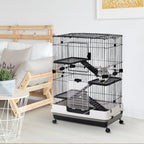 3-Tier Metal Cage with Tray for Rodents, Rabbits and Ferrets with 4 Wheels, 81.2 x 52.7 x 114 cm, Black - Borge' Group Limited
