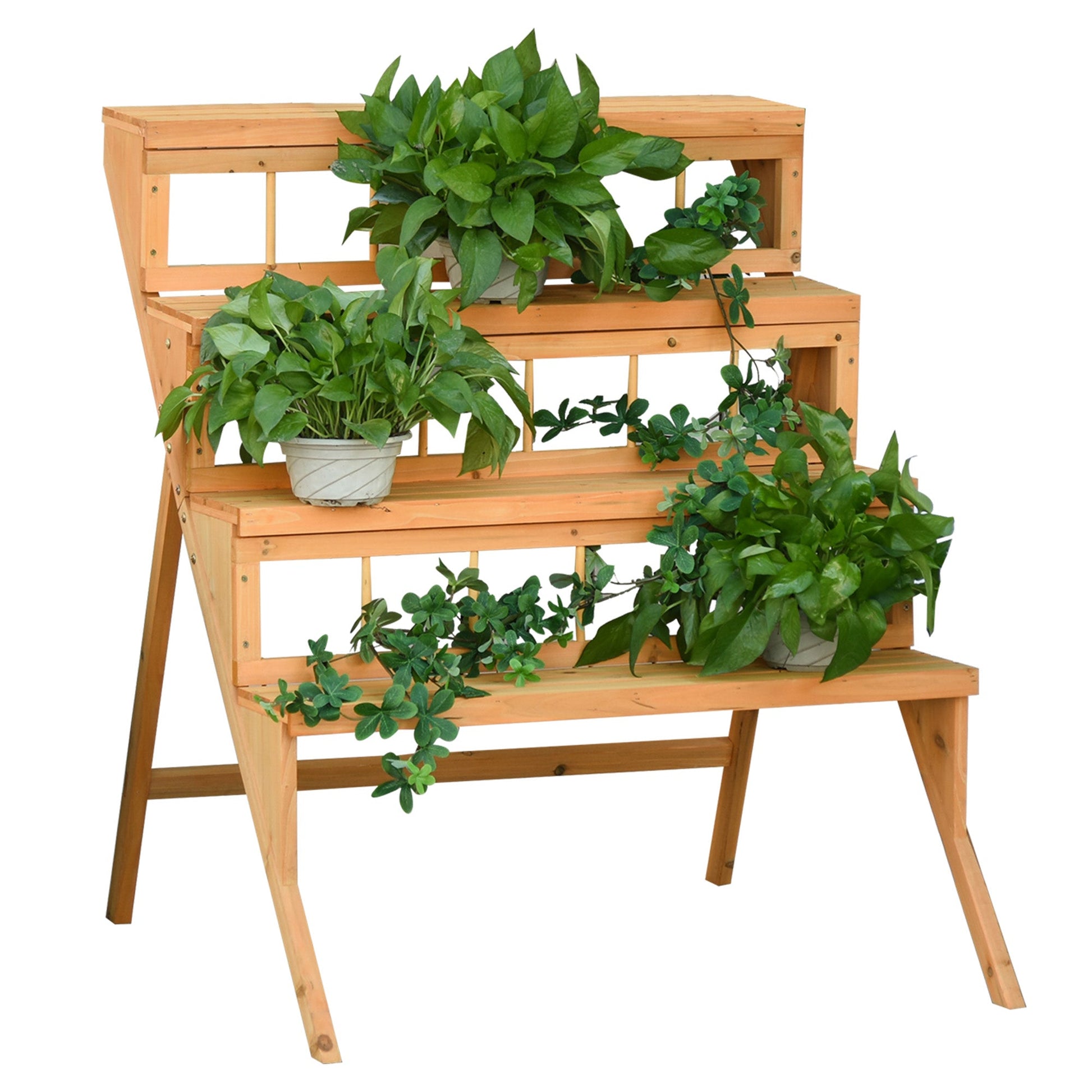 Outsunny Scaletta Wooden holder with 4 shelves, garden and house holder - Borgè