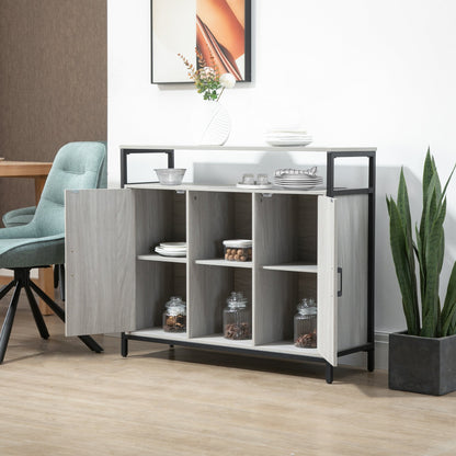 Modern wooden belief with 2 lockers and shelves, 100x34x87.2cm, light Grey - Borgè