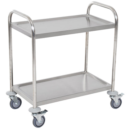 Homcom Kitchen Cart 2 shelves with stainless steel wheels 71x41x81cm, silver - Borgè