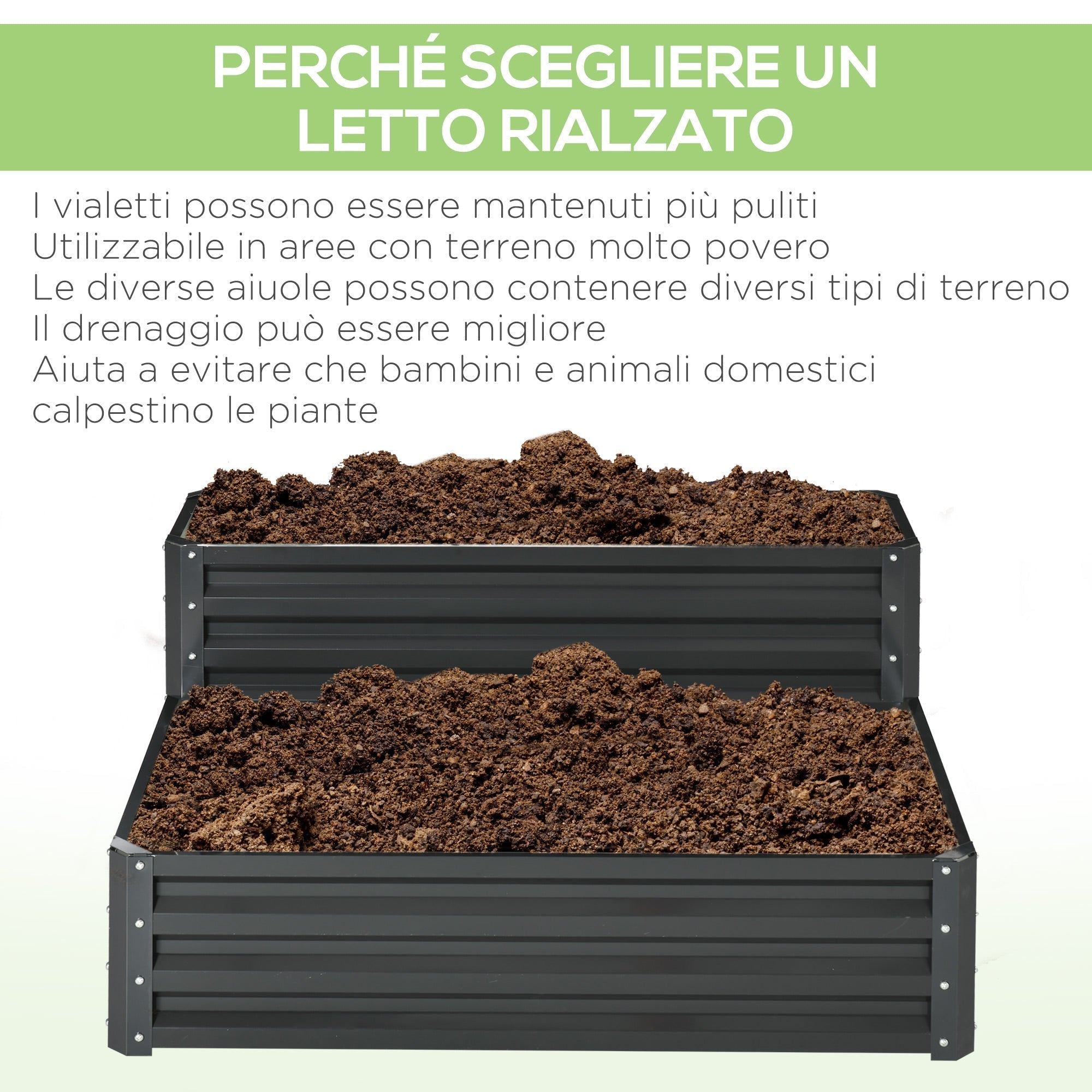 2-Tier Raised Garden Bed in Steel with Open Bottom, 120x101x58cm, Dark Grey - Borge' Group Limited