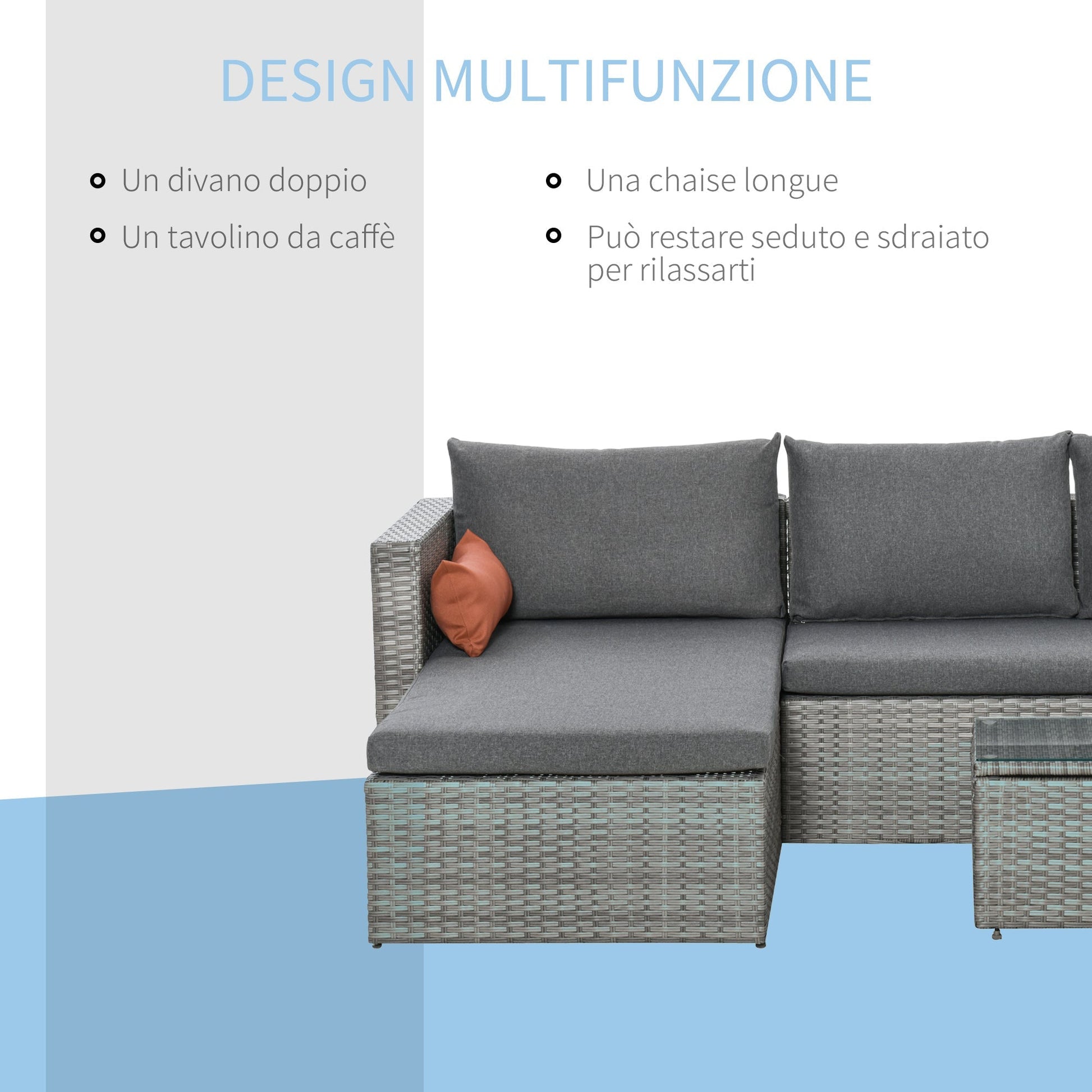 ALLIE | Grey Furniture Set 3 Pieces in PE Rattan with 2 Sofas and Coffee Table - Borgè