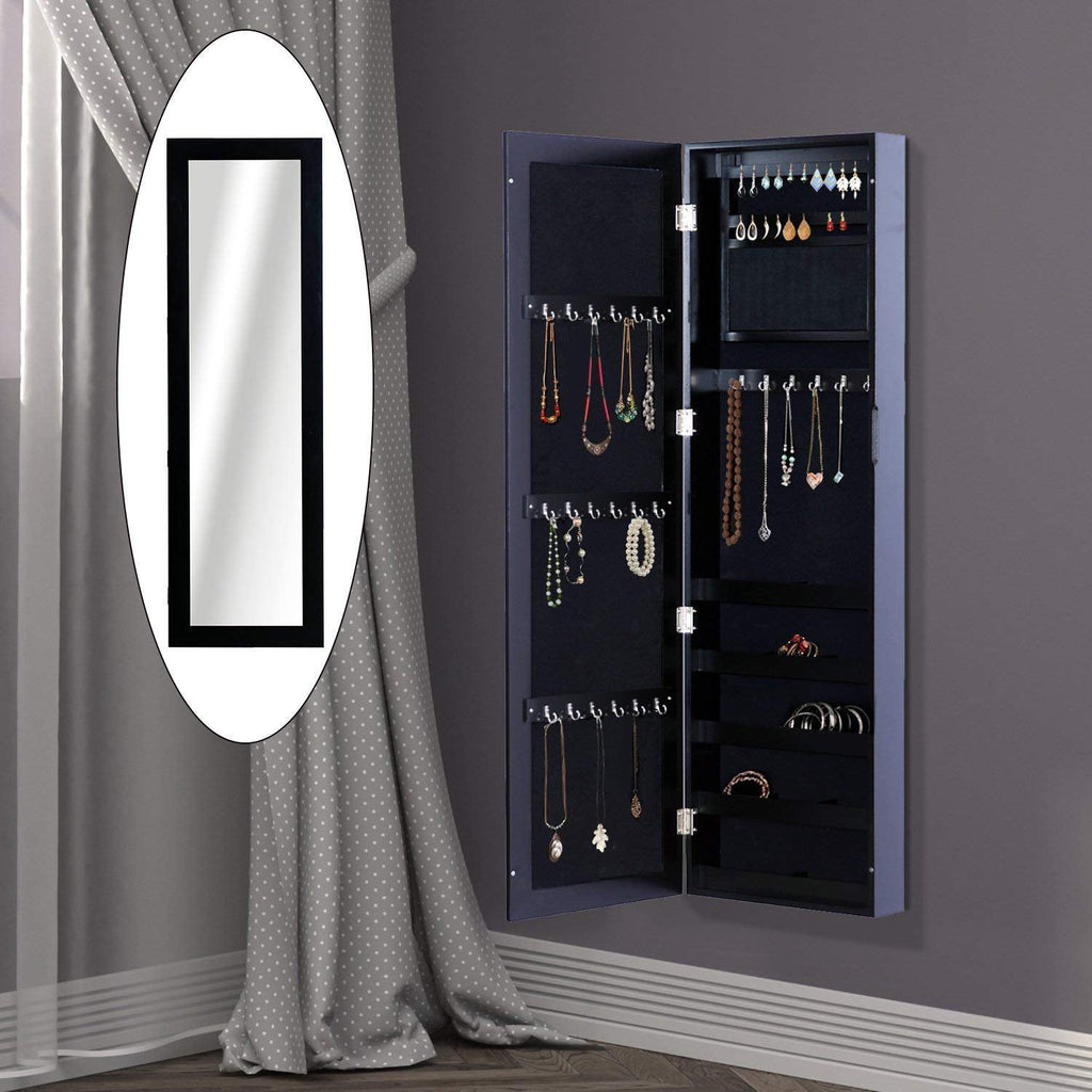 Wall Wall Wardrobe with MDF wood mirror, black, 37x9.5x121cm - Borgè