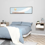 Set 2 Bedside tables suspended with drawer and shelf 45x35x27.5cm - White and wooden color - Borgè