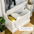 White Entrance Bench with Coat Hangers | 71.5 x 39.5 x 170cm - Borgè