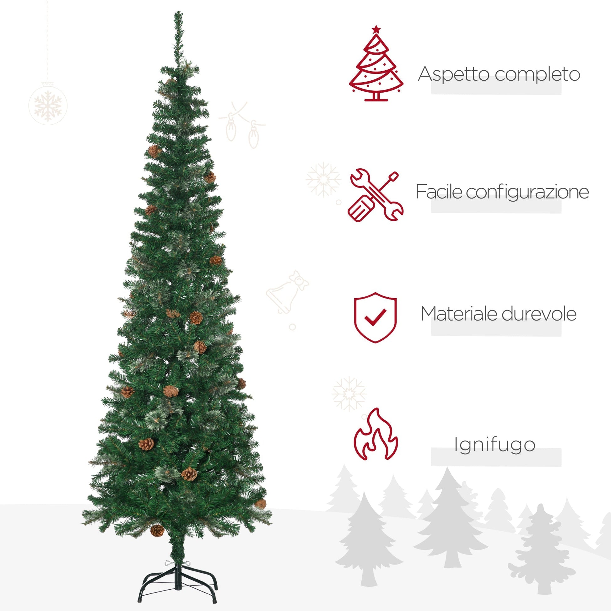 Christmas Tree with decorative Pine Cones | 195cm - Borgè