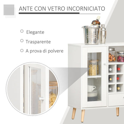 Creenza with cellars Wine 12 bottles, drawer and wooden cabinets 100x33x80 white white - Borgè