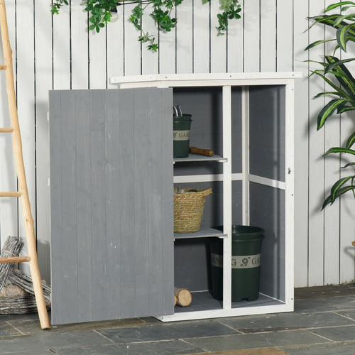 2-Tier Wooden Tool Shed with Waterproof Roof, 75x56x115cm, Grey - Borge' Group Limited