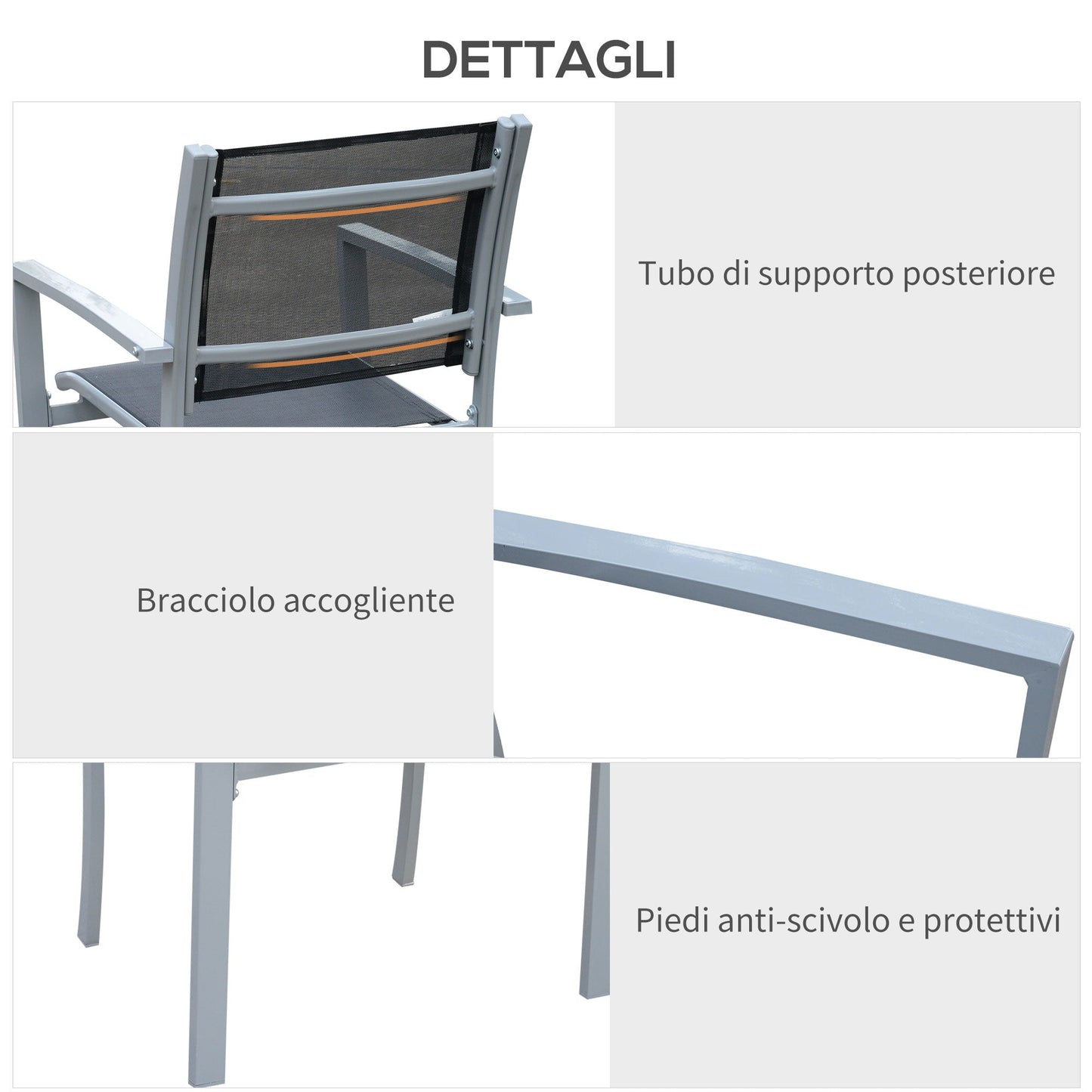 Outsunny set 2 garden chairs in breathable Texteline and black iron and Grey structure 64 x 58 x 87cm - Borgè