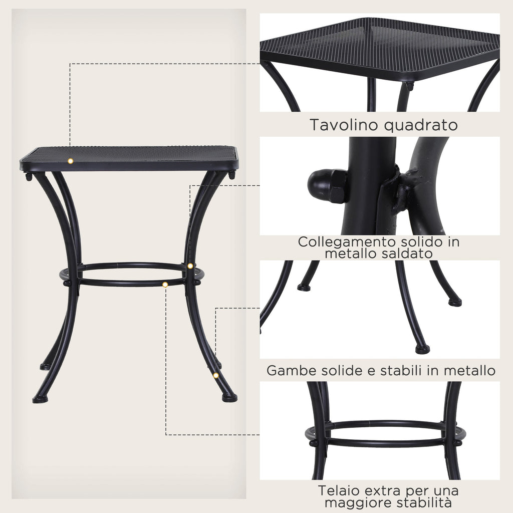 Square Steel Garden Table with Perforated Top, 45x45x50 cm, Black - Borge' Group Limited