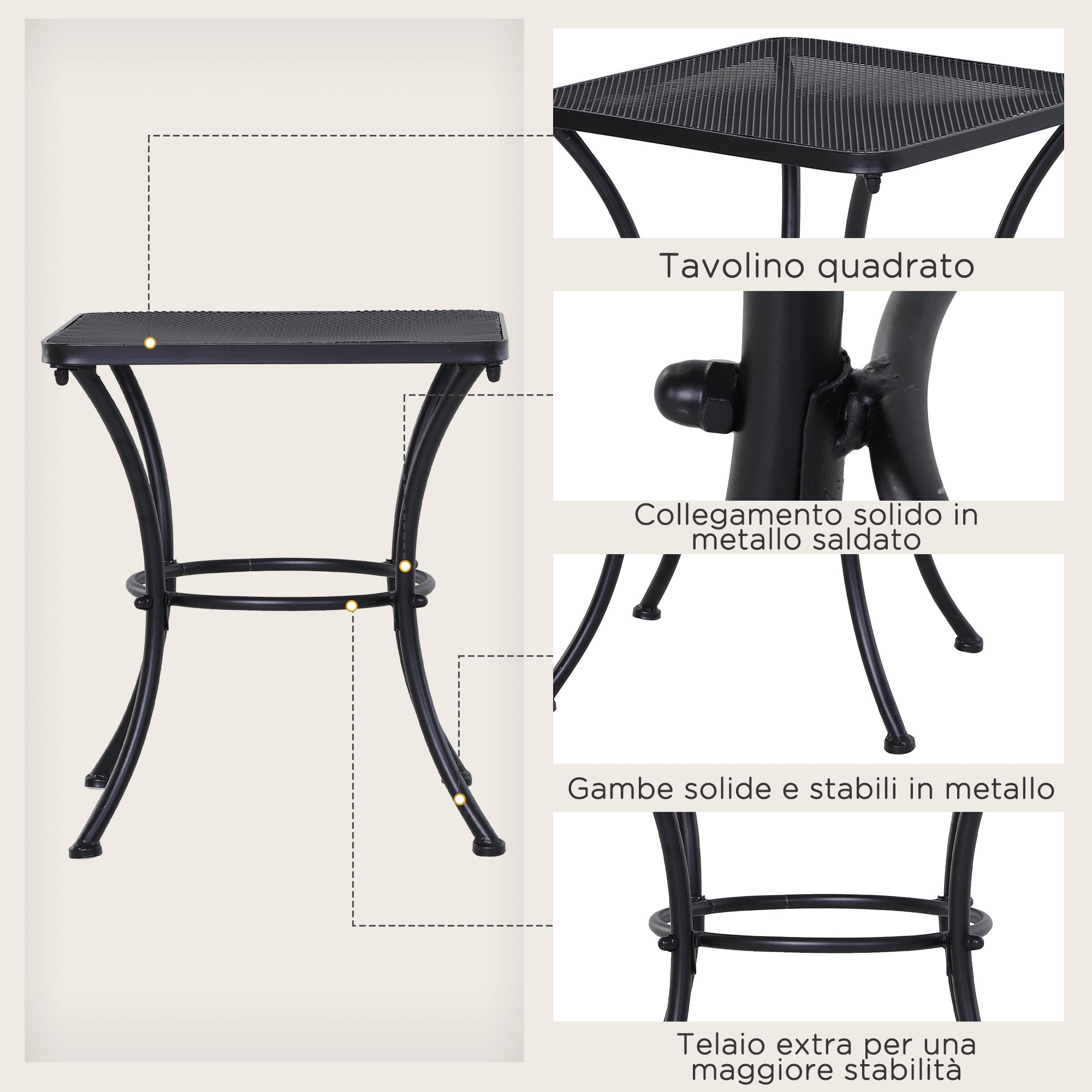 Square Steel Garden Table with Perforated Top, 45x45x50 cm, Black - Borge' Group Limited
