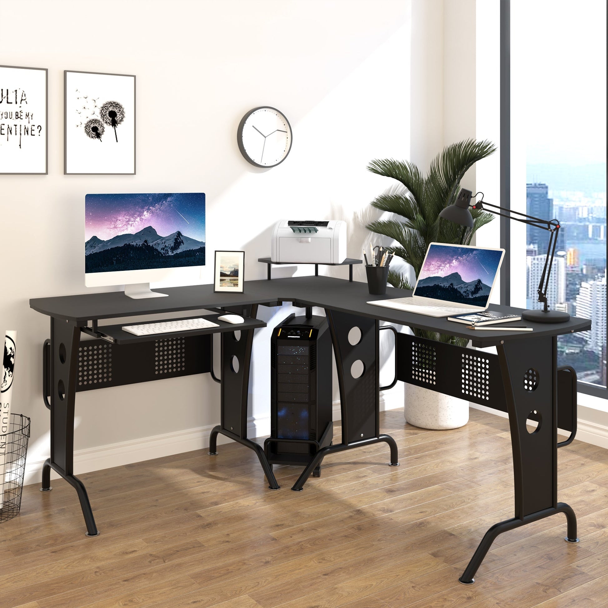 Desk Angular Gaming and Salvaspazio with black removable keyboard shelf - Borgè