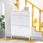 Modern Mobile Mobile for 12 pairs of shoes with 2 limelight and drawer doors, 76x26x110 cm, white - Borgè