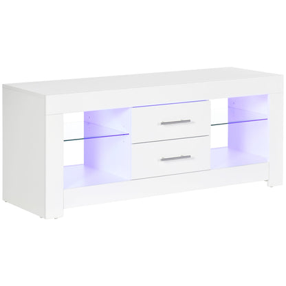 Mobile 55 "TV door with 12 -colored LED lights and remote control, wood and glass 120x40x50cm, white - Borgè