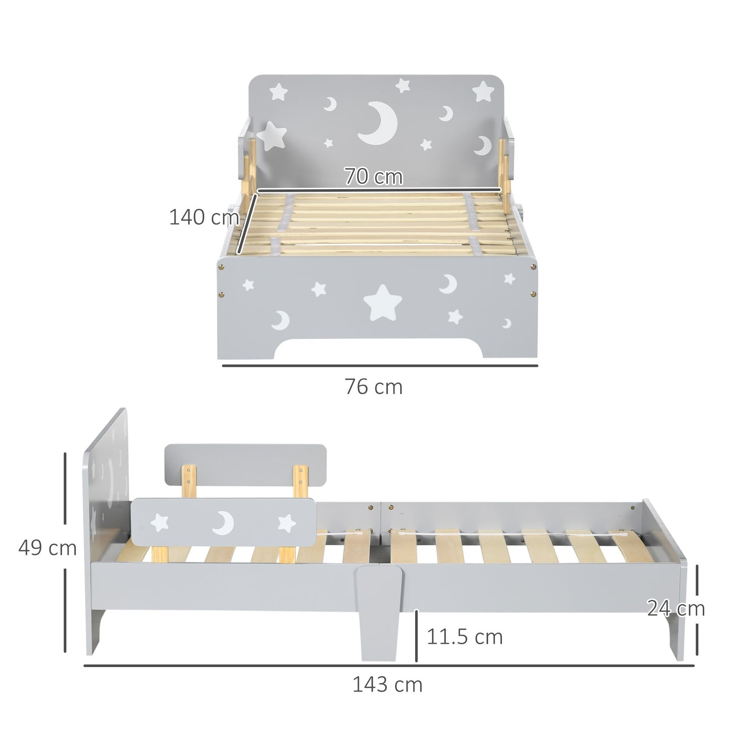 Bed for Kids 3-6 years with Stars and Moon | 143x76x49 cm - Borgè