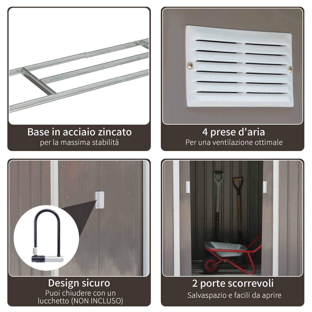 Outsunny Garden House Gate Glast Loan Utensils with sliding doors, 213x130x185cm, Grey - Borgè