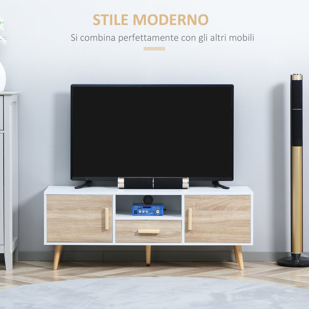 Homcom Low TV Mobile for TV Max 46 "with open shelf, drawer and 2 lockers, in chipboard and pine, 120x37x45.5cm - Borgè