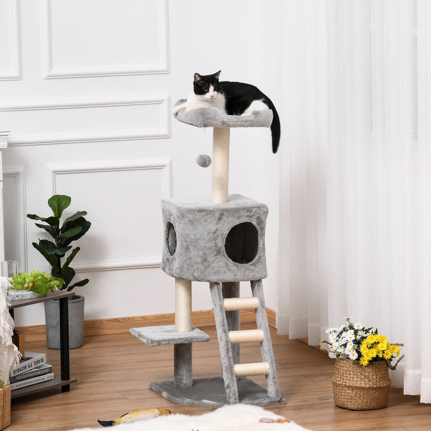 Cat Tree for cats with Scratch Pole | Light Grey - Borgè