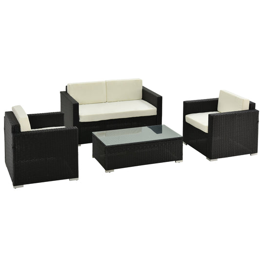 Outsunny garden set 4 pieces in Rattan PE and steel, with sofa, 2 armchairs and coffee table, cream - Borgè