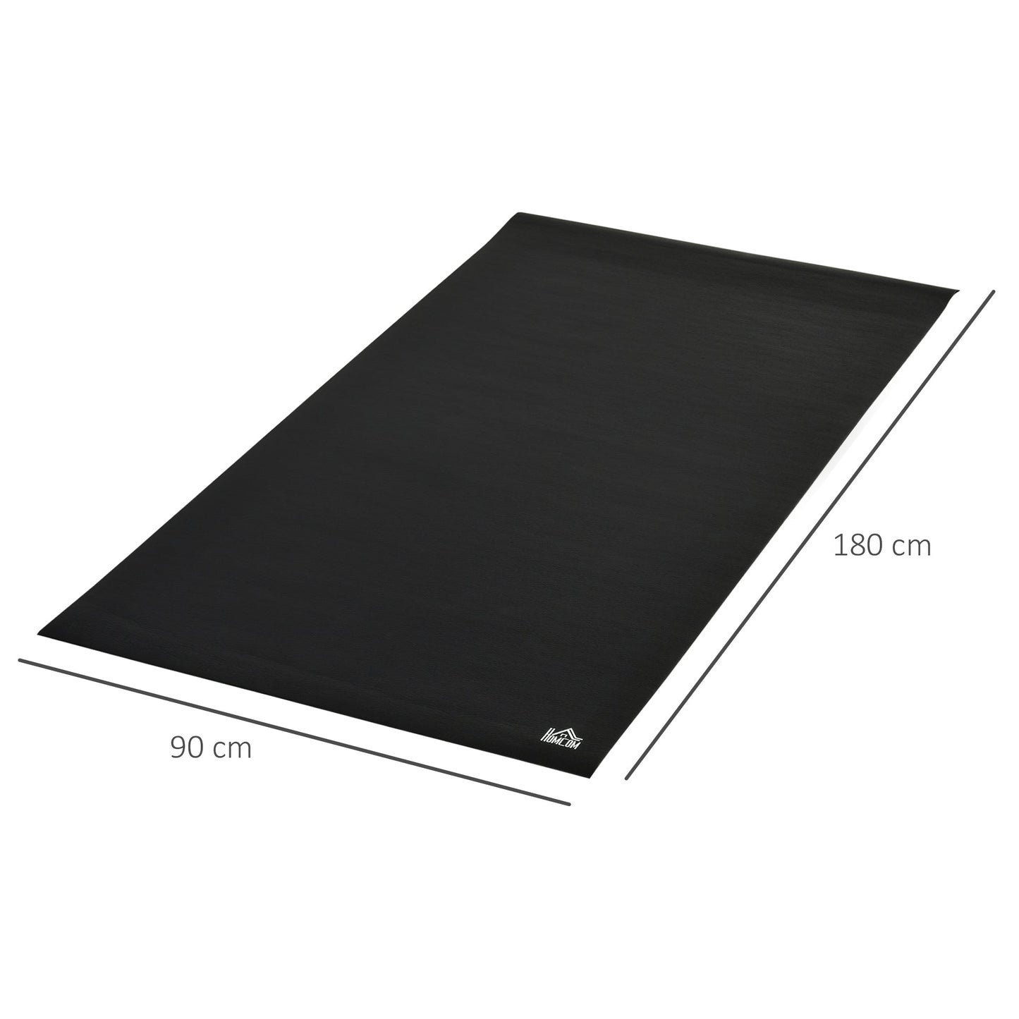 Shock Absorbing Gym Mat for Treadmills and Exercise Bikes, Non-Slip PVC Fitness Mat, 180x90cm, Black - Borgè