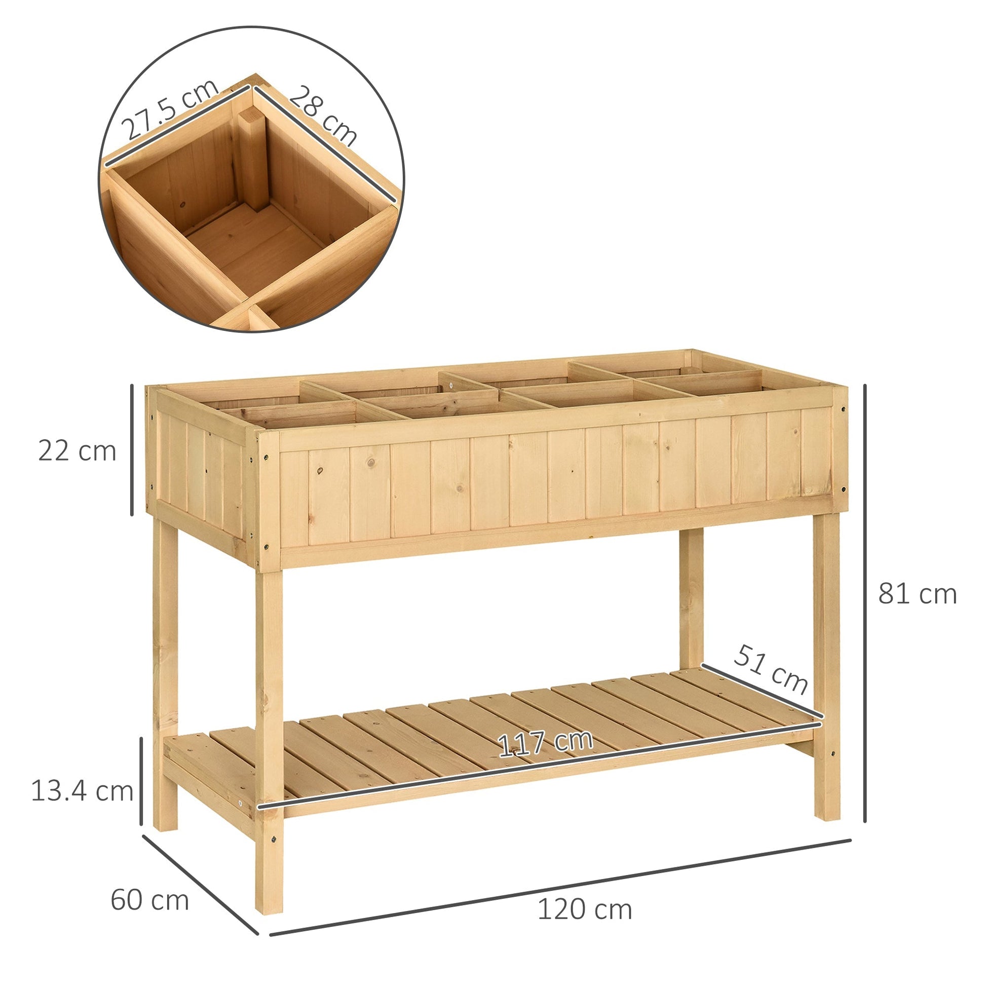 Outsunny Urban Hanging Garden with 8 grids and lower shelf for garden plants 120x60x81cm wood - Borgè