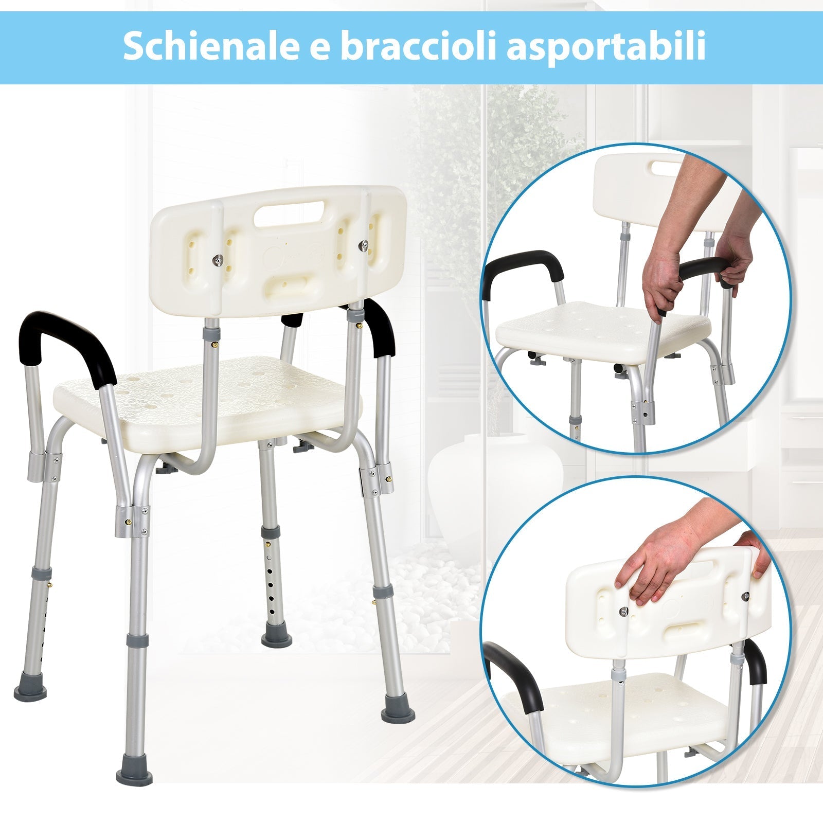 shower chair and bathtub with armrests and adjustable height - Borgè