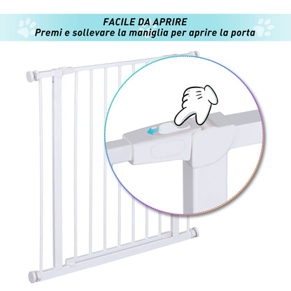 PAWHUT Safety gate for enlargeable animal easy installation with resistant steel pressure supports with a 76x76-82cm white powder painted white powder finish - Borgè