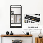 wall mirror with lower shelf and metal structure, 36.2x12x71.7cm, black - Borgè