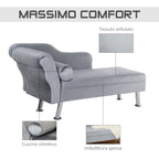 Chaise Longue padded with pillow included in metal and Grey velvet 160x56x75 cm - Borgè