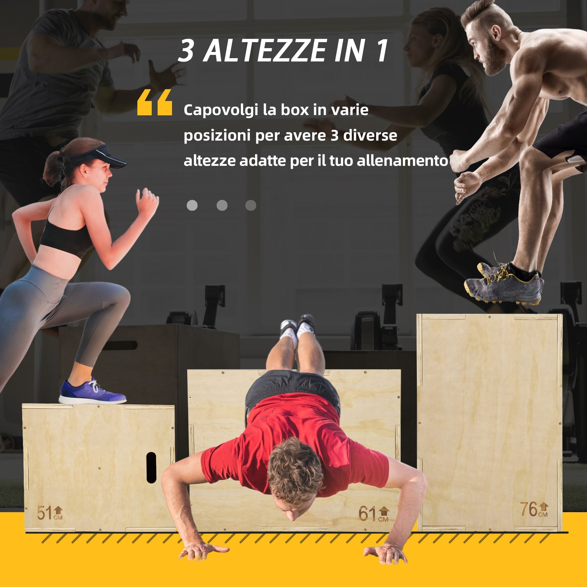 3-Height Wooden Plyo Box, Plyometric Jumping Box Capacity 120kg, 61x51x76cm - Borge' Group Limited