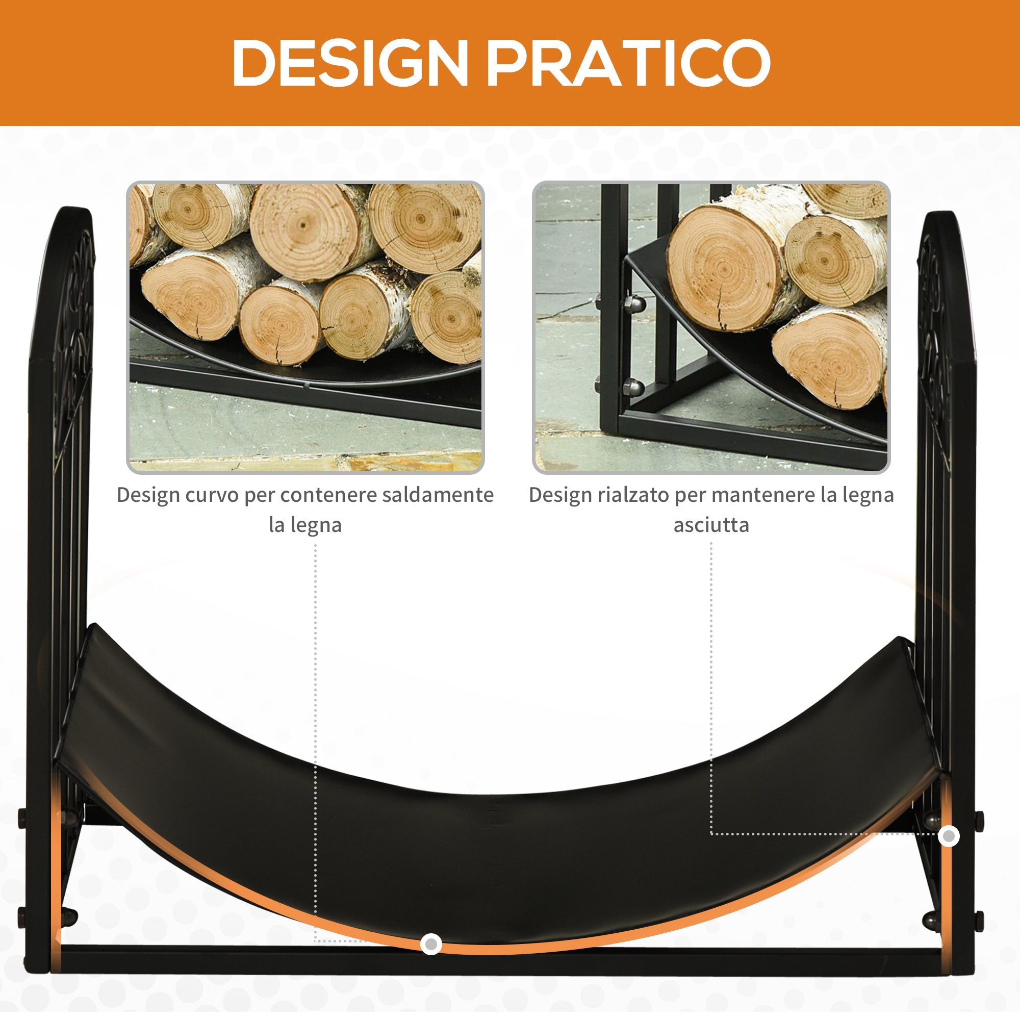 Outsunny interior and exterior metal portal with curved shelf, up to 60kg of wood - black - Borgè