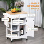 kitchen trolley with antina drawer and 3 open shelves in white wood 66 x 39.5 x 86.5 cm - Borgè