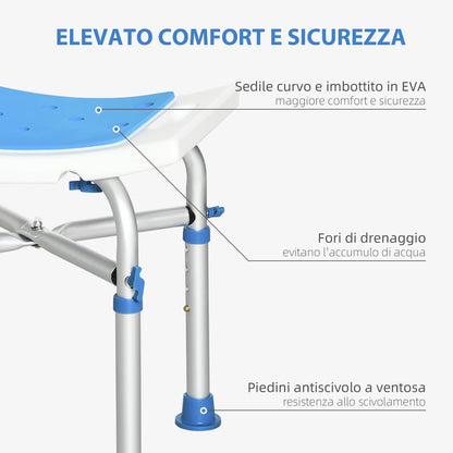 ECARE | Blue Aluminum Shower Stool with adjustable height and non -slip feet and suction cup - Borgè