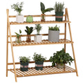 3 Tier Bamboo Outdoor Planter with Raised and Folding Design, 98x37x96.5 cm, Wood Color - Borge' Group Limited