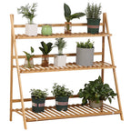 3 Tier Bamboo Outdoor Planter with Raised and Folding Design, 98x37x96.5 cm, Wood Color - Borge' Group Limited