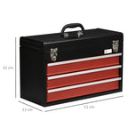 Durhand Steel toolbox with 3 drawers and upper tray, 51x22x32 cm, red and black - Borgè