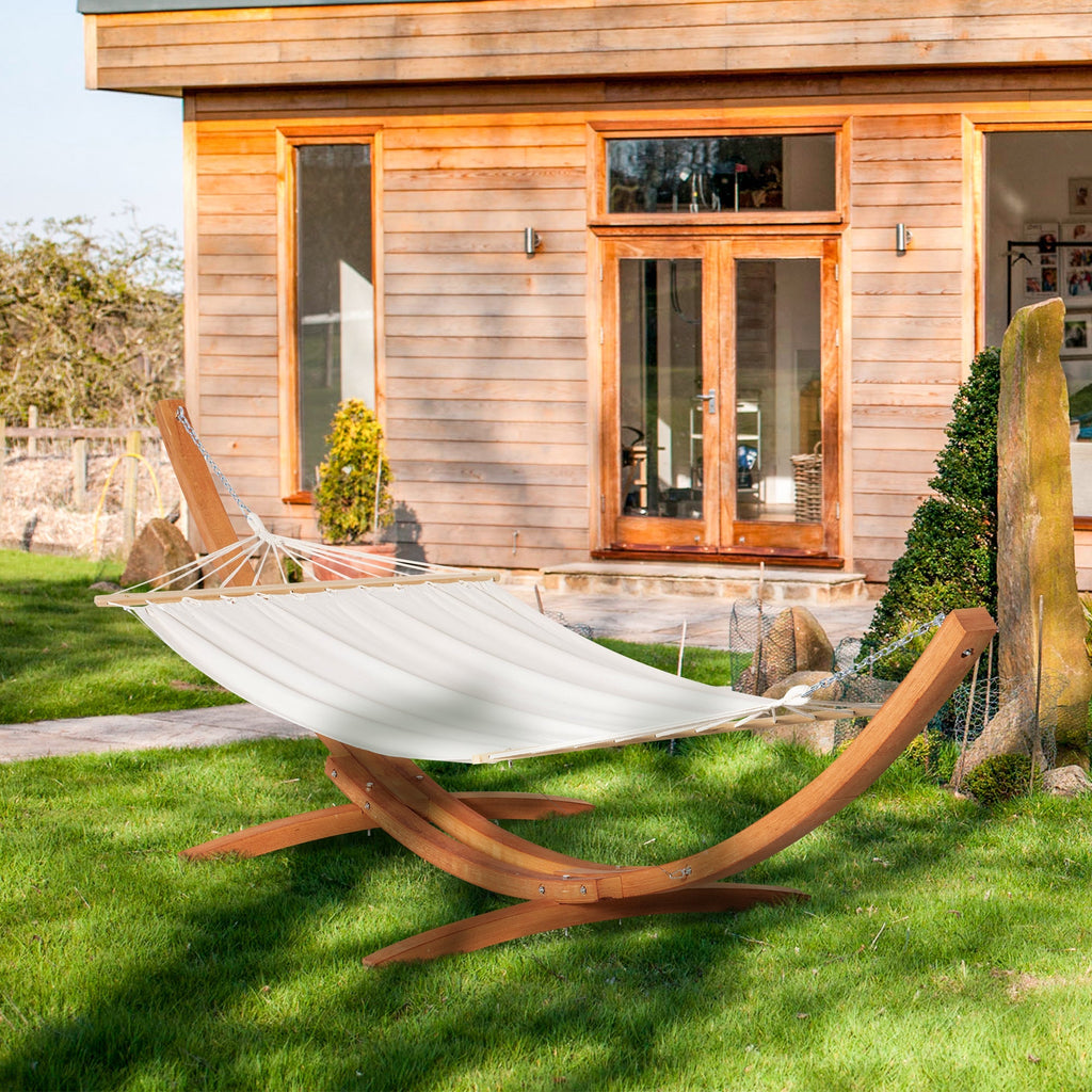 Hammock with Wooden and Cotton Stand, Garden Hammock for Other Outdoor Spaces, 392x120x102cm, White - Borge' Group Limited