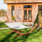 Hammock with Wooden and Cotton Stand, Garden Hammock for Other Outdoor Spaces, 392x120x102cm, White - Borge' Group Limited