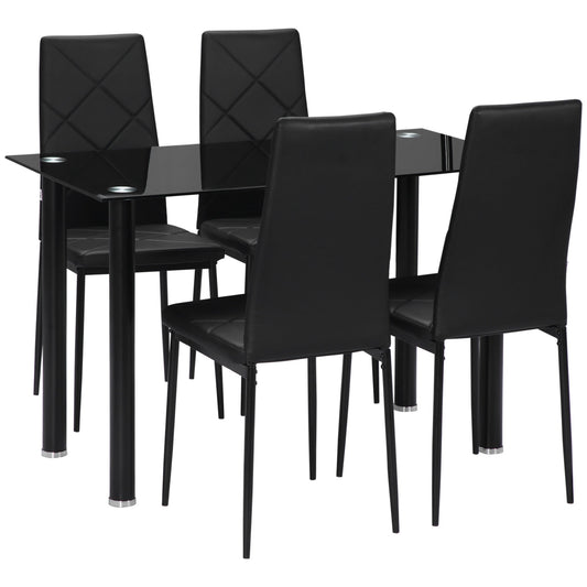 set Table and 5pz chairs, tempered glass dining table and steel and 4 dining chairs with padded seat