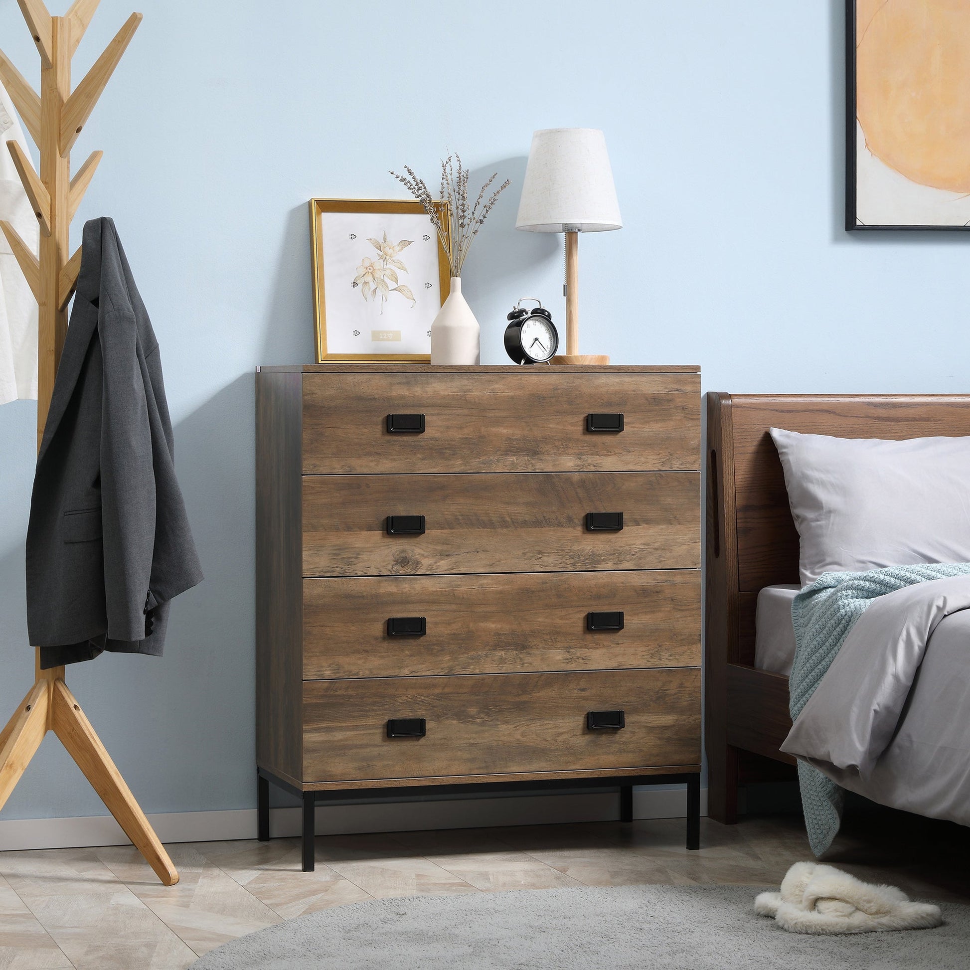 drawer 4 drawers in chipboard and metal for living room and bedroom, 80x39x95 cm, brown - Borgè