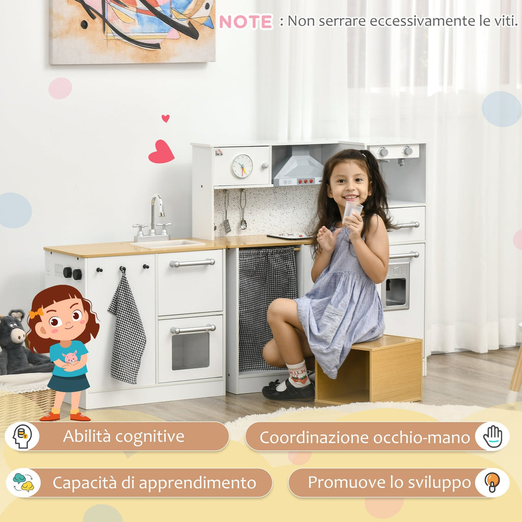 Homcom cuisine 2 pieces for children 3-6 years with kitchen utensils, lights and sound effects, in mdf and pp - Borgè