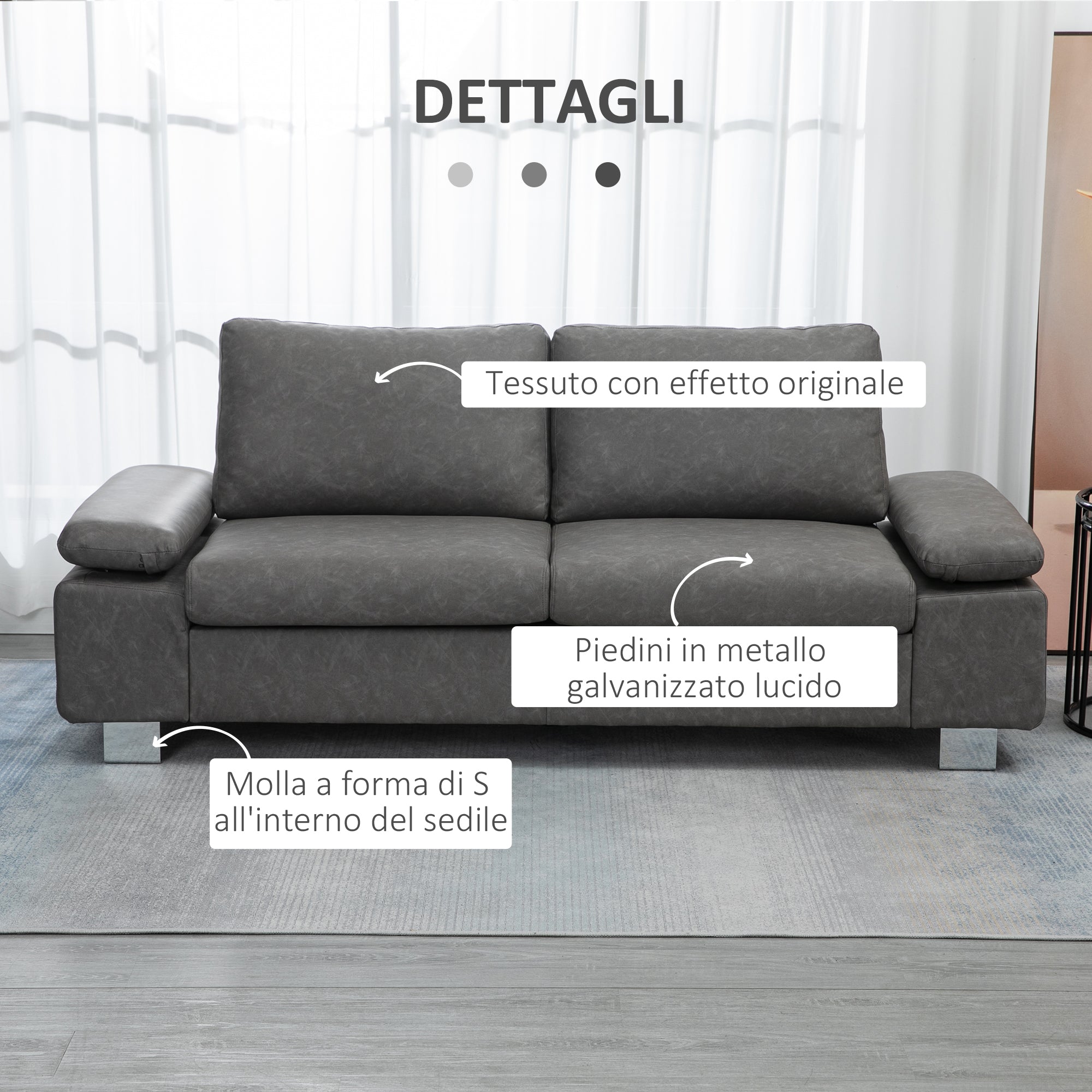 Grey 2 Seater Sofa ( 200x88x86 cm ) - Borgè