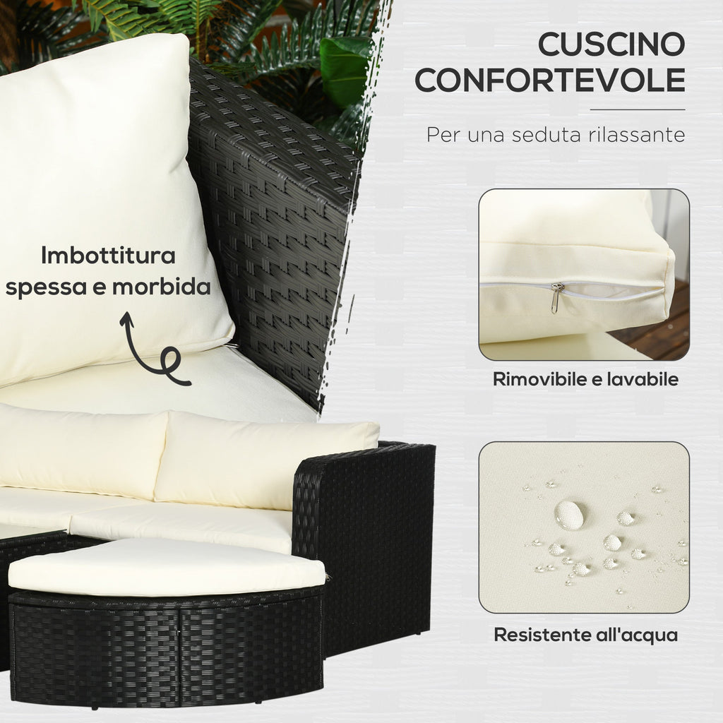 Garden Lounge Set with 2 Chairs and 2 Footstools in PE Rattan, Glass Coffee Table, Black - Borge' Group Limited
