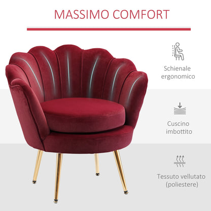 SEASHELL Design Red Velvet Chamber Armchair With Back | 76x67x74cm - Borgè