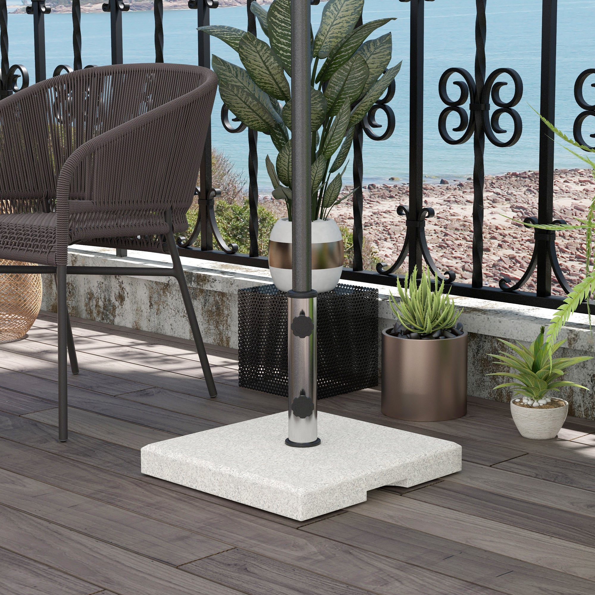 Base Outsunny for garden umbrella 25kg for Ã˜32mm poles, Ã˜38mm and Ã˜48mm, in granite and stainless steel, 38x38x38 cm, gray - Borgè