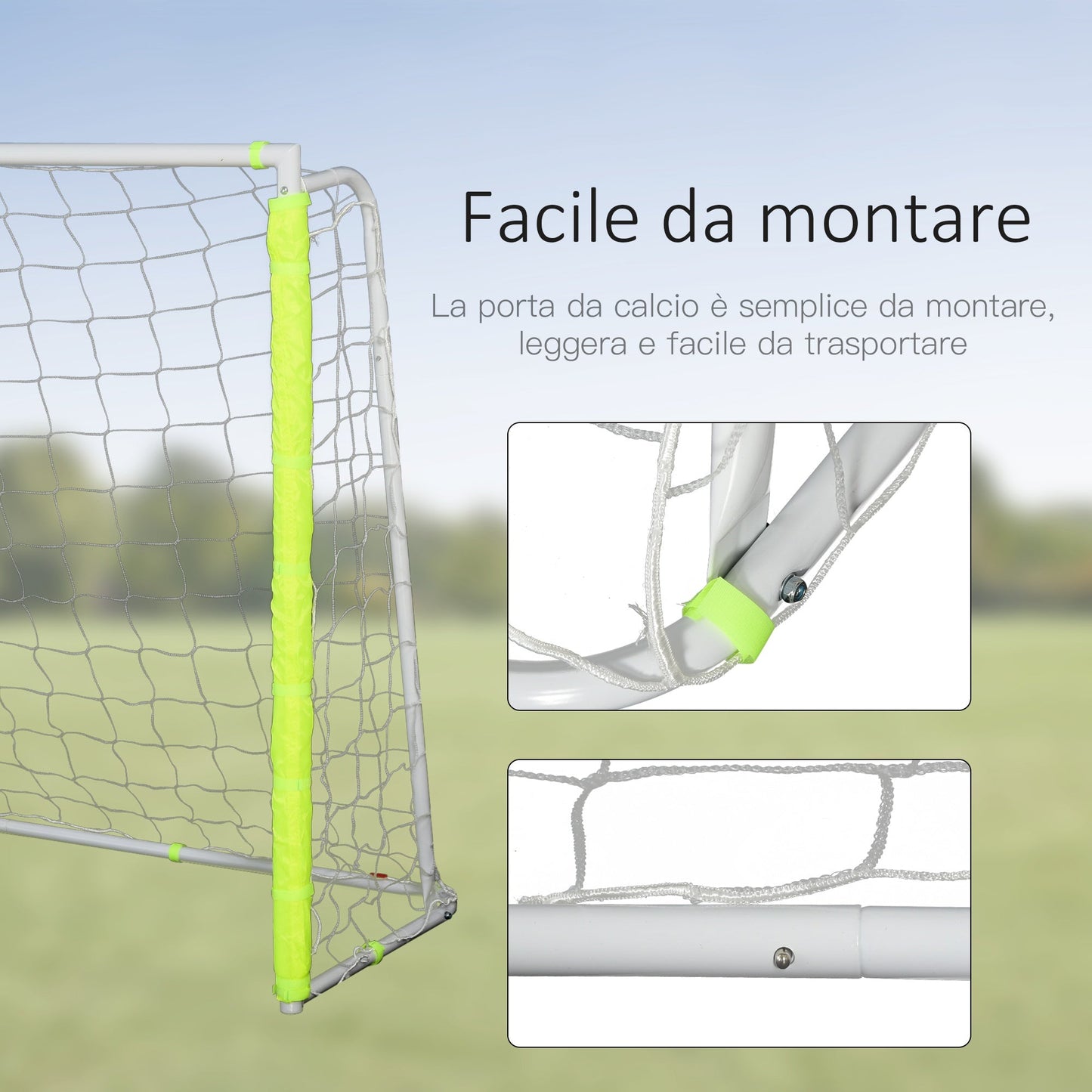 football door for adults and children net with central target and poles in yellow fabric 186x62x123cm - Borgè