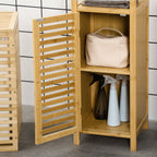 kleankin bamboo bathroom cabinet with 2 open shelves and 2 -level locker, 32.9x29.9x120 cm - Borgè