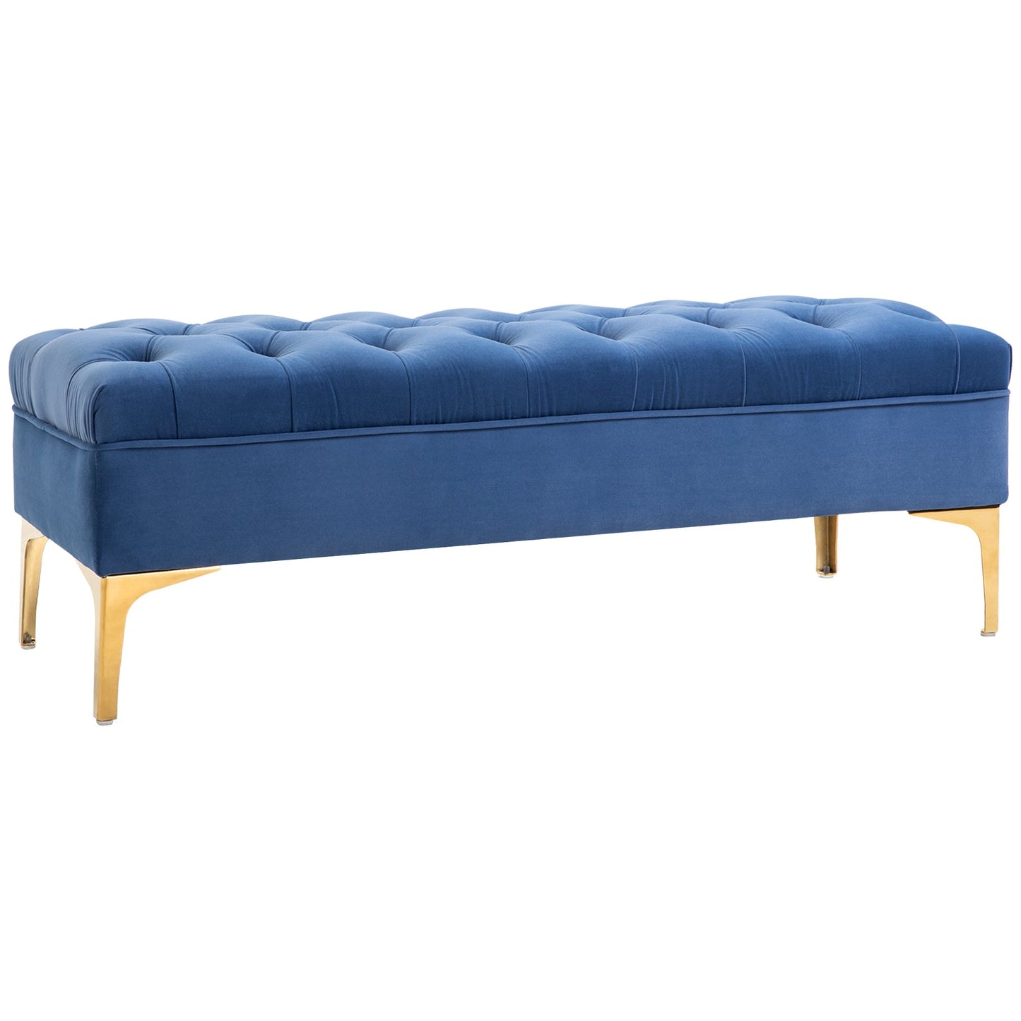 Bench Padda Fondaleto in velvety fabric, bench for bedroom and entrance with quilt decoration, metal feet, blue - Borgè